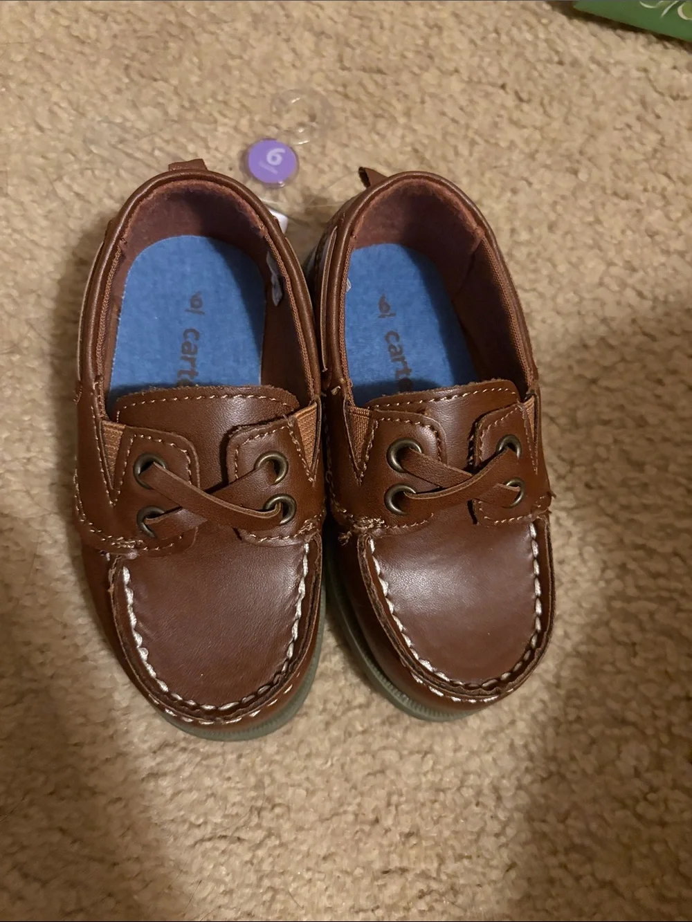 Carter's Toddler Boys' Brown Leather Moccasin Boat Shoes NWT SZ 6